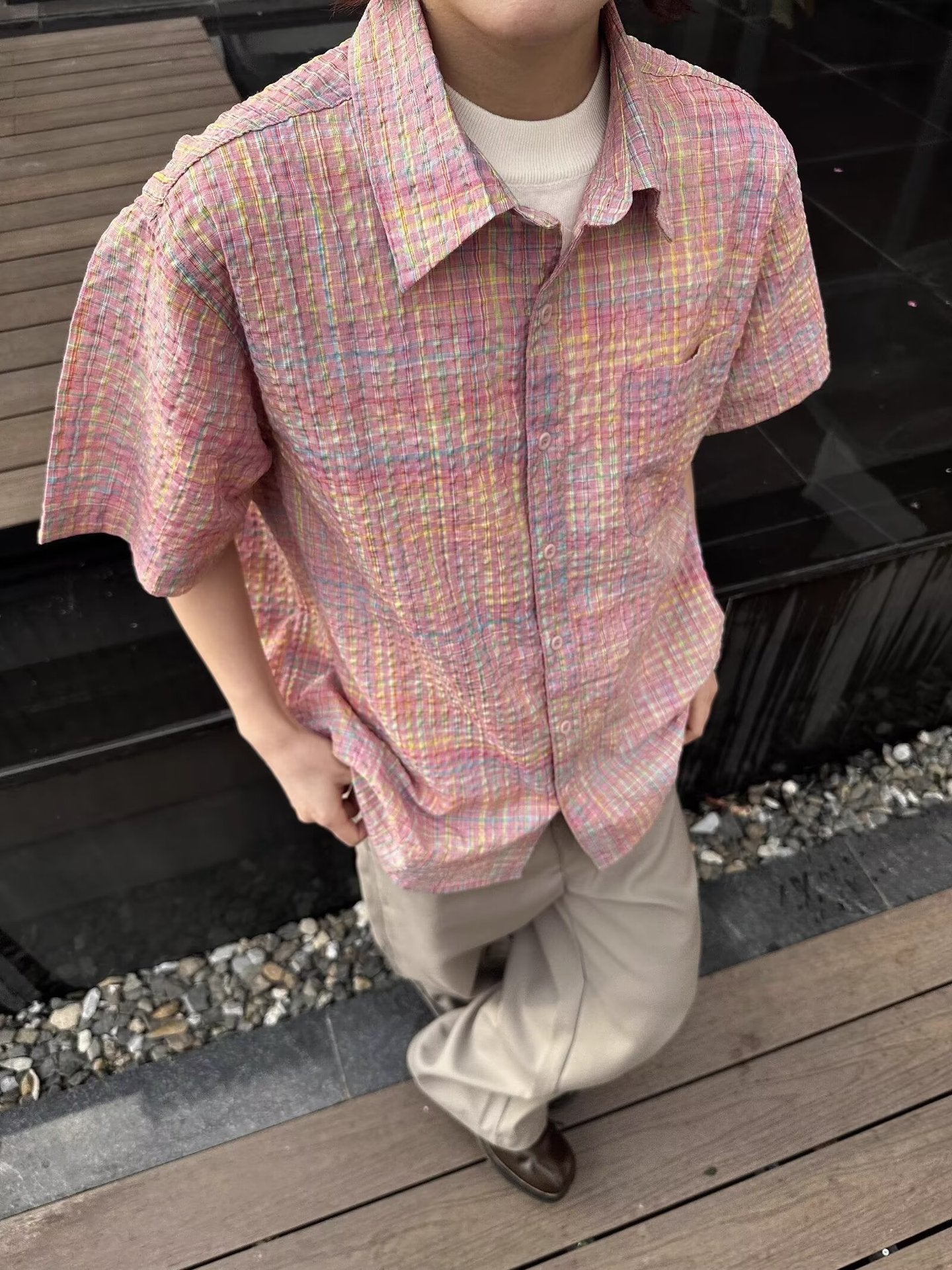 Men's Multi-Color Plaid Short Sleeve Shirt S-XL | Loose Fit Summer Breathable Button-Up Casual Top