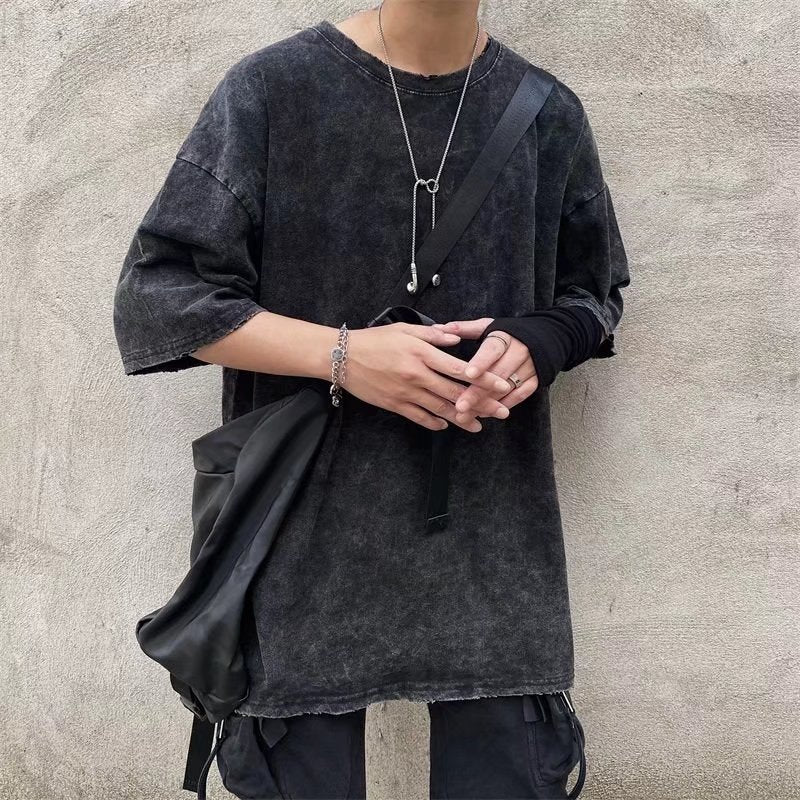 Men's Solid Color Loose-Fit Short Sleeve T-Shirt S-XL | Summer Round Neck Drop Shoulder Casual Breathable Top