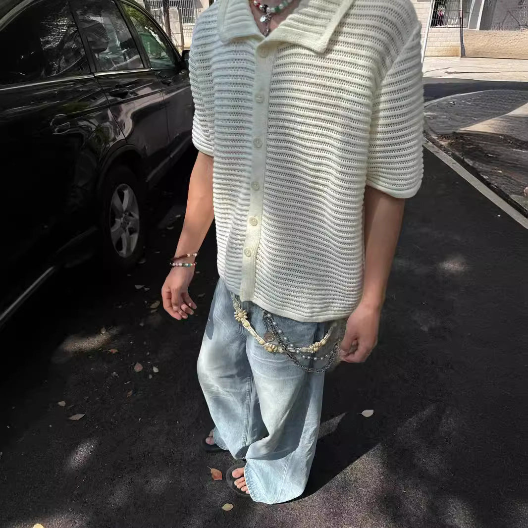 Men’s Short Sleeve Striped Knit Shirt, Casual and Versatile S-XL