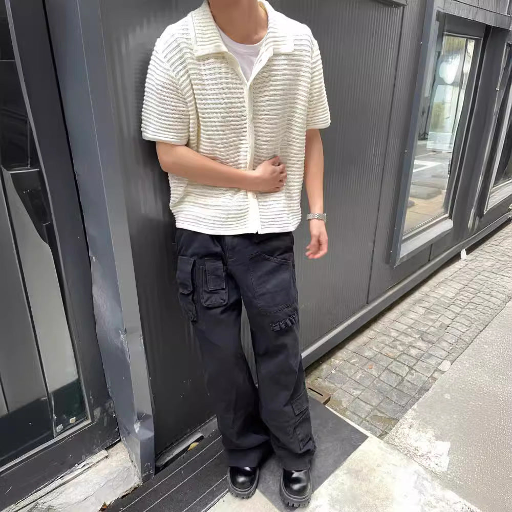 Men’s Short Sleeve Striped Knit Shirt, Casual and Versatile S-XL