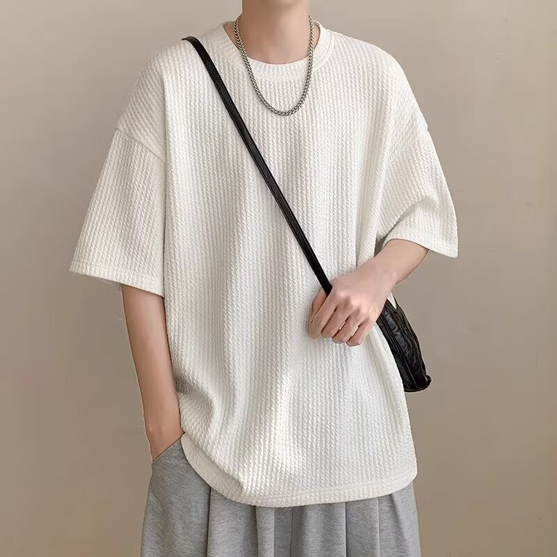 Men’s Solid Color Loose Fit Short Sleeve T-Shirt, Summer Casual Round Neck Knit Top, S-XL