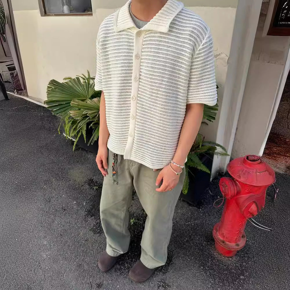 Men’s Short Sleeve Striped Knit Shirt, Casual and Versatile S-XL