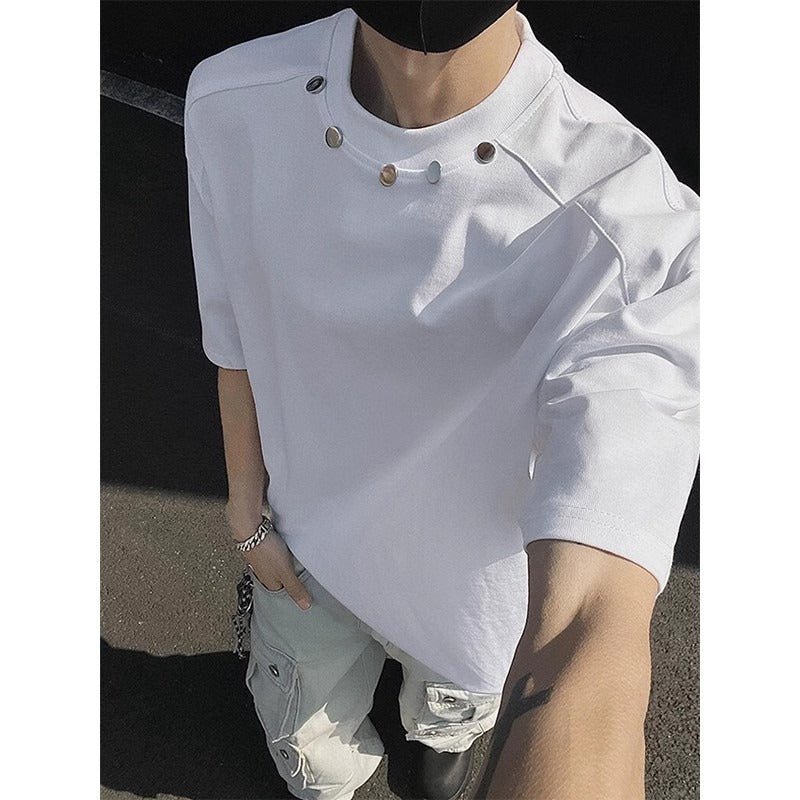 Men’s White Striped Knit Short-Sleeve Shirt, Summer Casual Turn-Down Collar Button-Down Top, S-XL Lightweight & Breathable