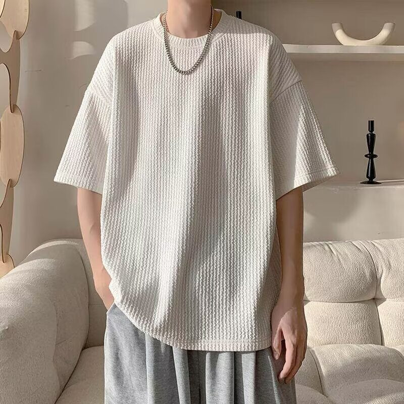 Men’s Solid Color Loose Fit Short Sleeve T-Shirt, Summer Casual Round Neck Knit Top, S-XL