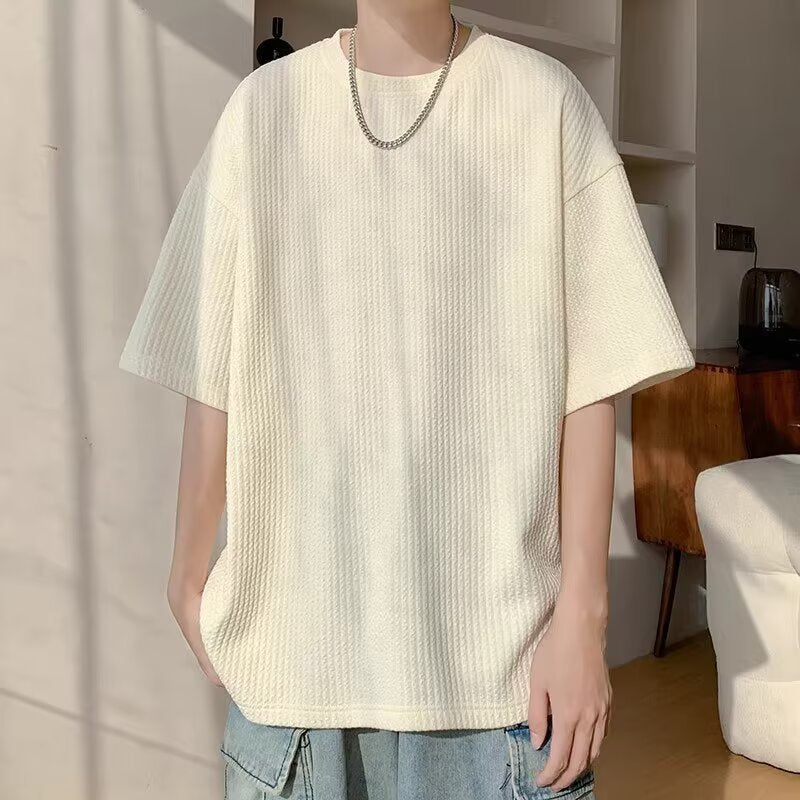 Men’s Solid Color Loose Fit Short Sleeve T-Shirt, Summer Casual Round Neck Knit Top, S-XL
