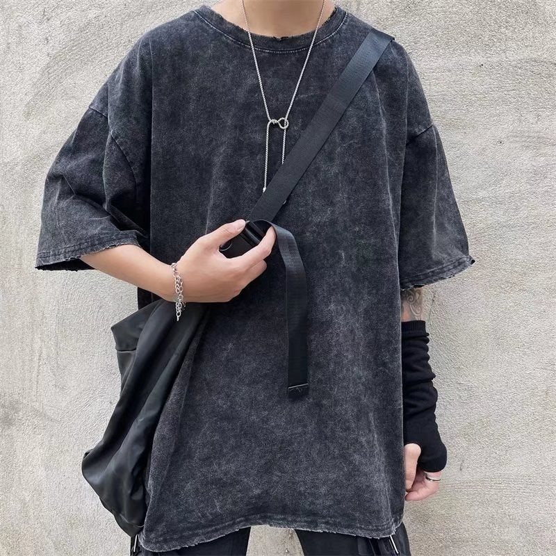 Men's Solid Color Loose-Fit Short Sleeve T-Shirt S-XL | Summer Round Neck Drop Shoulder Casual Breathable Top