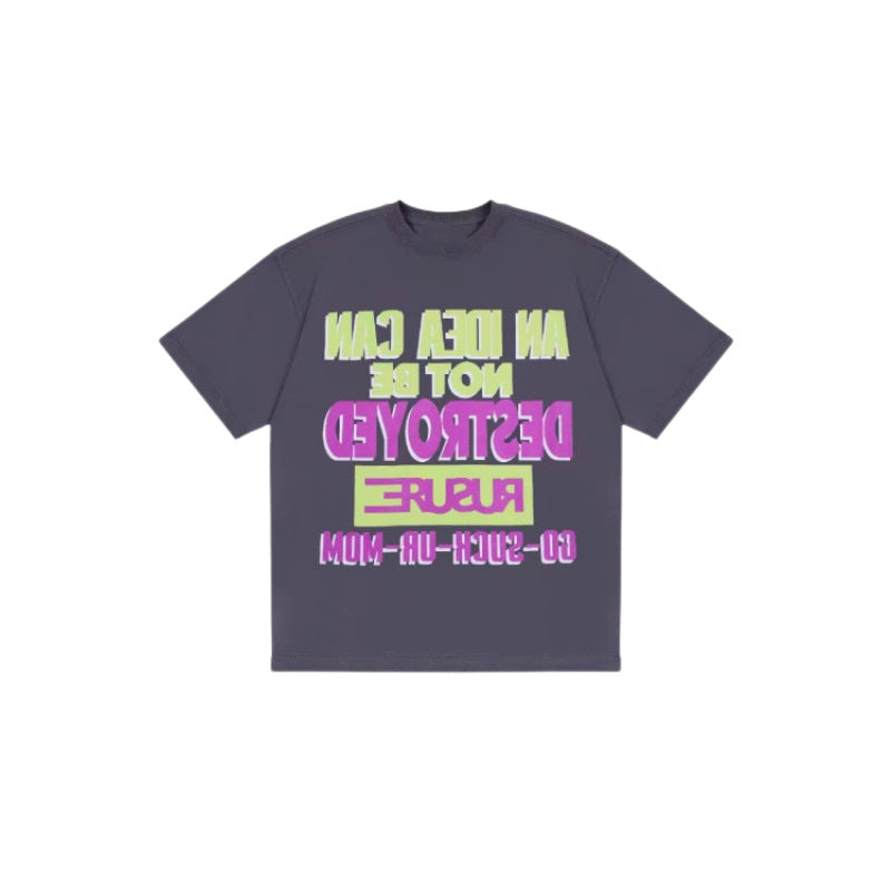 Men's Dark Gray Letter Print Crew Neck Short Sleeve T-Shirt, Loose Streetwear Style S-XL