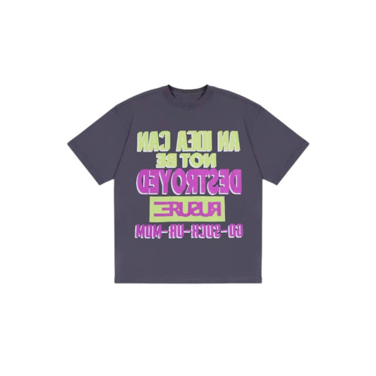 Men's Dark Gray Letter Print Crew Neck Short Sleeve T-Shirt, Loose Streetwear Style S-XL
