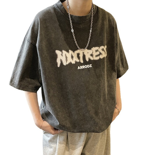 Men's Vintage Washed Graphic Loose Fit T-Shirt, Casual Round Neck Streetwear Top, Distressed Style S-XL