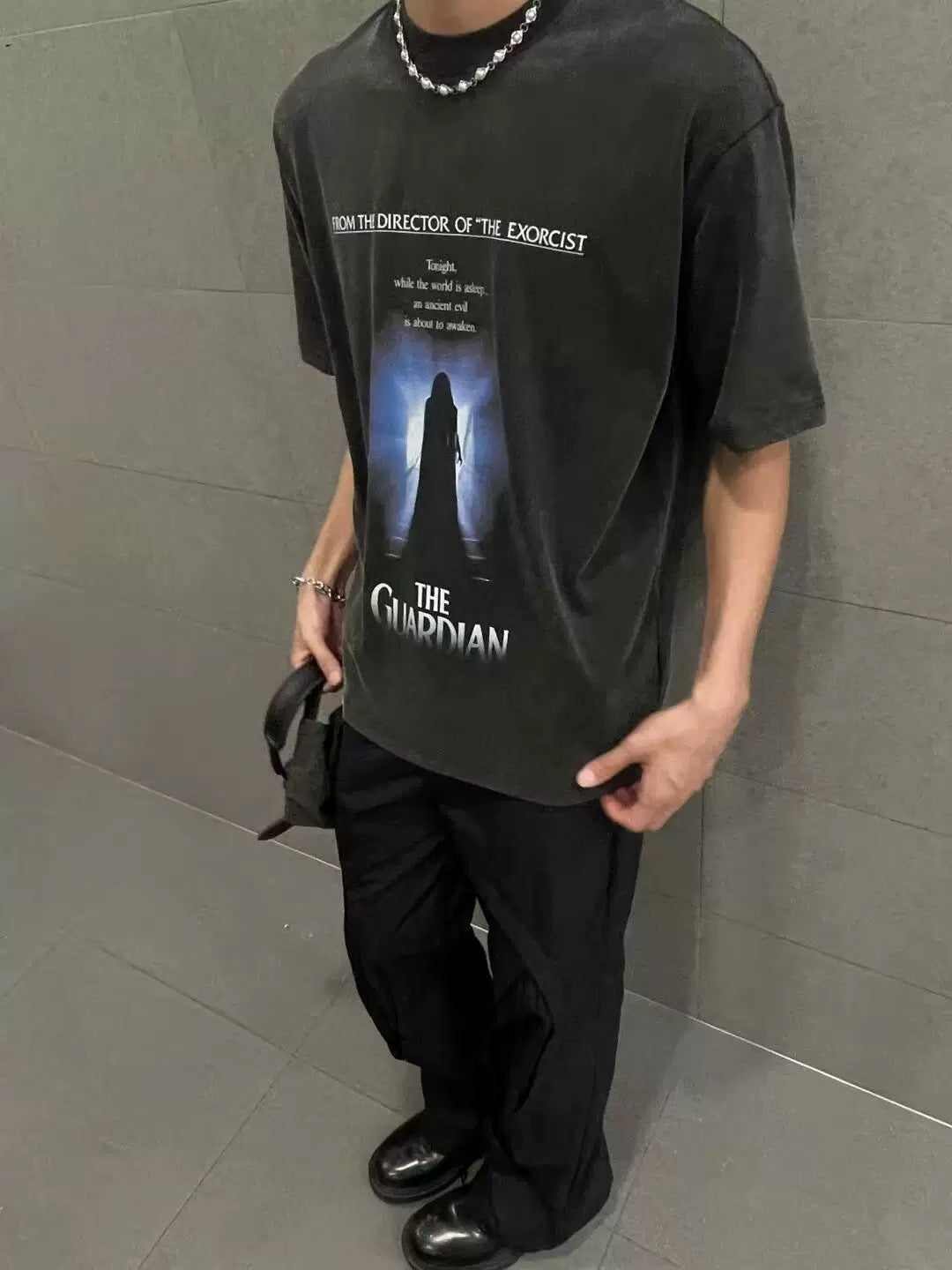 Men's Retro Dark Graphic T-Shirt, Loose Fit Crew Neck Short Sleeve S-XL