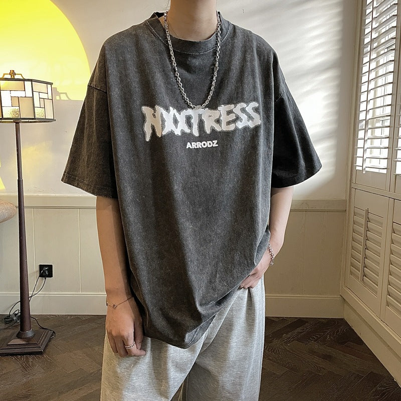 Men's Vintage Washed Graphic Loose Fit T-Shirt, Casual Round Neck Streetwear Top, Distressed Style S-XL