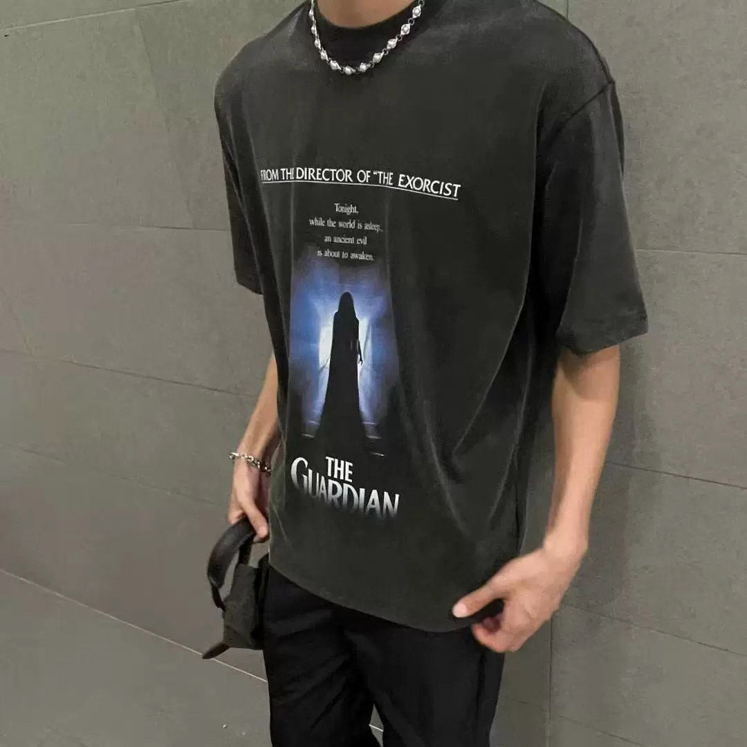 Men's Retro Dark Graphic T-Shirt, Loose Fit Crew Neck Short Sleeve S-XL