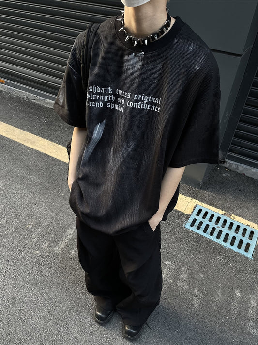 Men's Streetwear Gothic Letter Graphic T-Shirt, Loose Fit Crew Neck Short Sleeve Top S-XL
