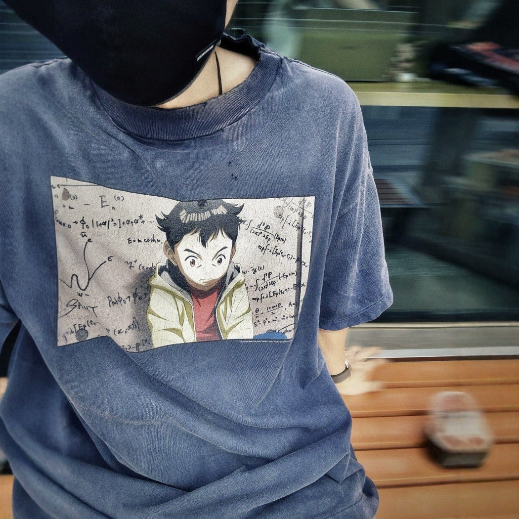 Men's Vintage Anime Graphic Loose Fit T-Shirt, Casual Crew Neck Short Sleeve Streetwear Top S-XL