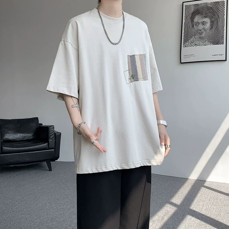 Men's Minimalist Loose Fit Color-Block Pocket T-Shirt, Casual Crew Neck Short Sleeve S-XL