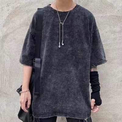 Men's Solid Color Loose-Fit Short Sleeve T-Shirt S-XL | Summer Round Neck Drop Shoulder Casual Breathable Top
