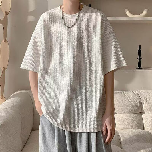Men’s Solid Color Loose Fit Short Sleeve T-Shirt, Summer Casual Round Neck Knit Top, S-XL
